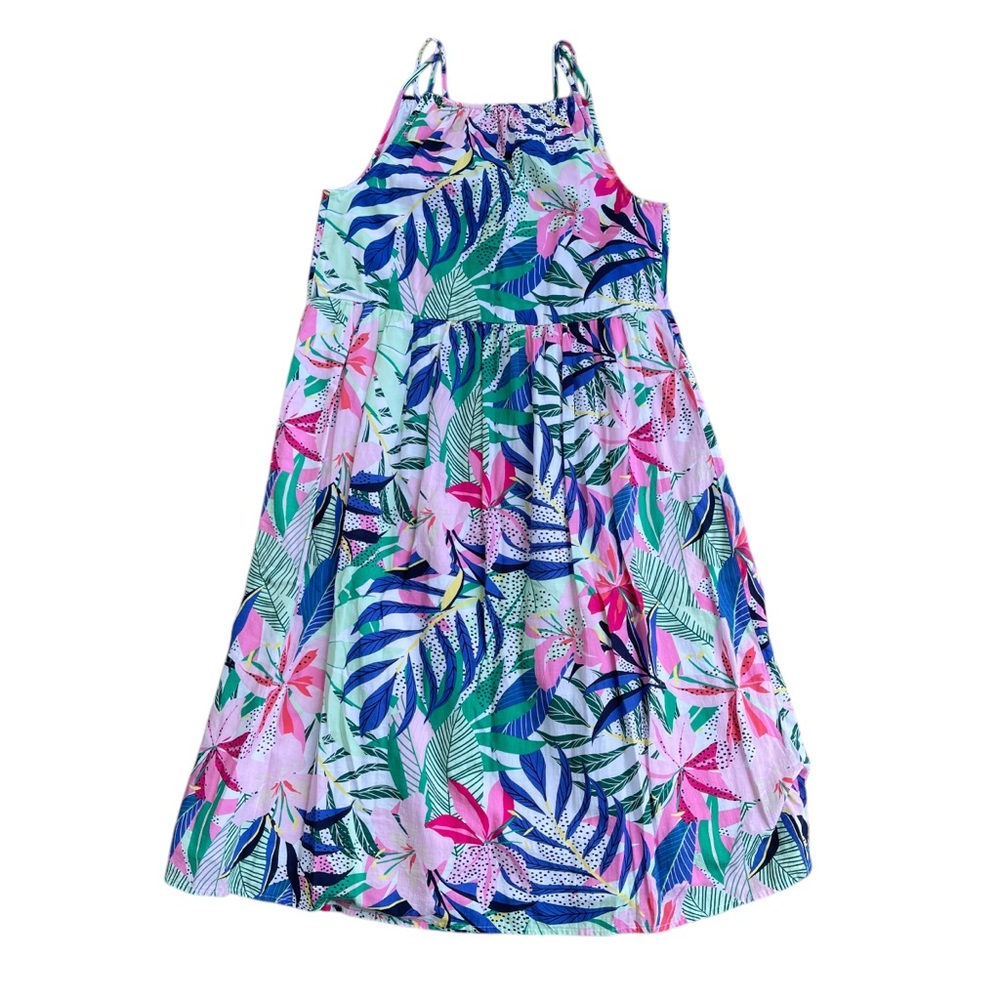 Loft Palm Print Double Strap V Neck Midi Dress Size 4 Resort Wear Flowy Chic - Picture 9 of 9